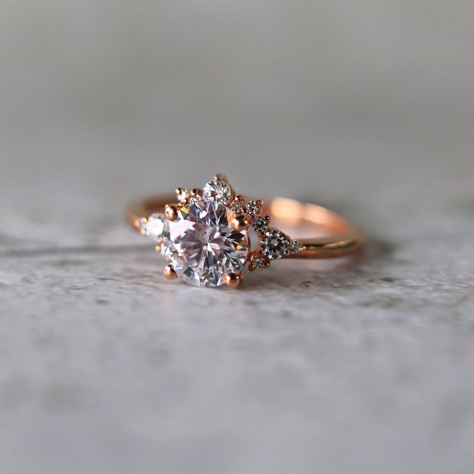 Diamond Cluster Halo 14K Rose Gold Engagement Ring