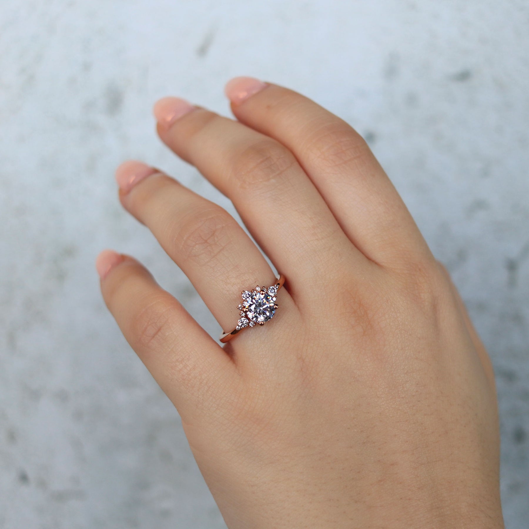 Diamond Cluster Halo 14K Rose Gold Engagement Ring