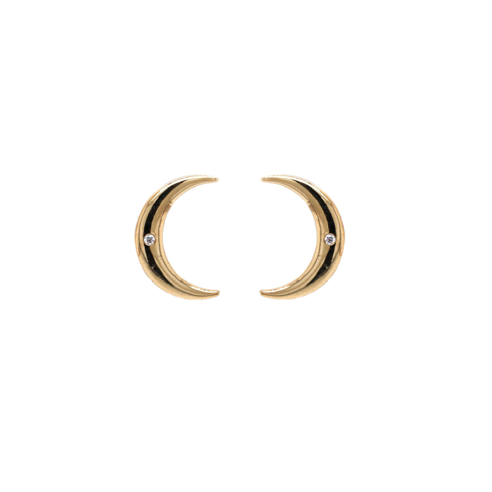 Crescent Moon Diamond & Yellow Gold Studs