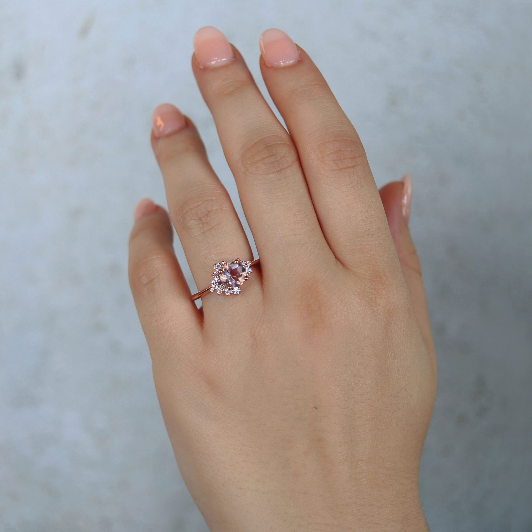 East West Lab-Grown Gemstone Cluster 14K Rose Gold Engagement Ring