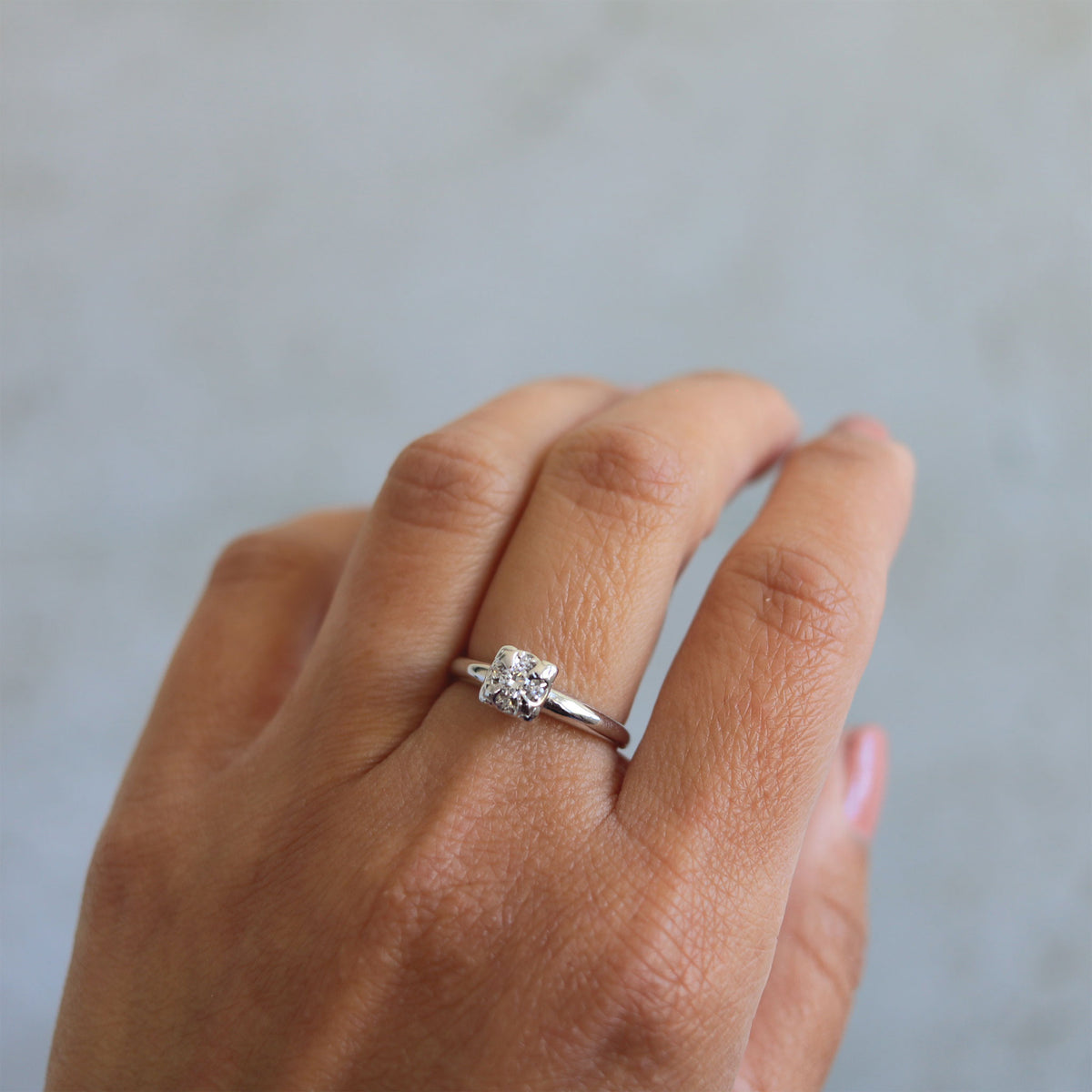 Mid-Century Illusion Diamond Solitaire Ring