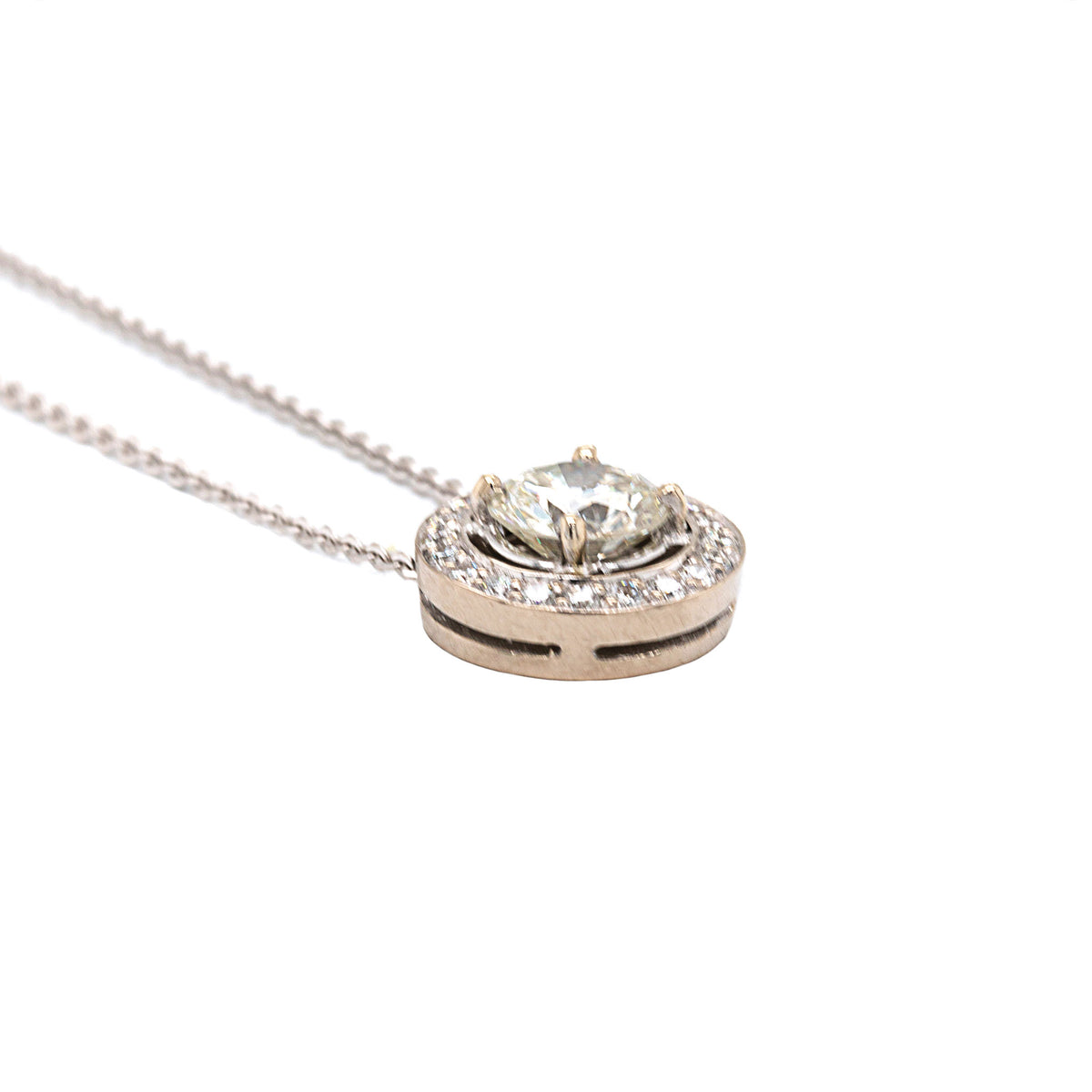 One Carat Round Diamond & Halo Pendant Necklace