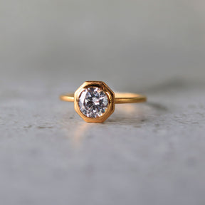 Bezel Set Solitaire Diamond 14K Matte Gold Engagement Ring