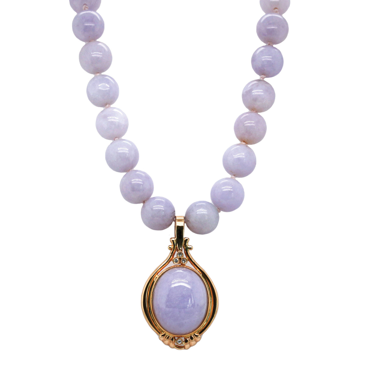 Cabochon Cut Lavender Jade and Diamond Enhancer Pendant & Necklace