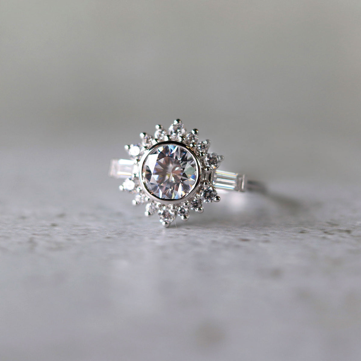 Round Diamond Halo Cluster Style 14K White Gold Engagement Ring