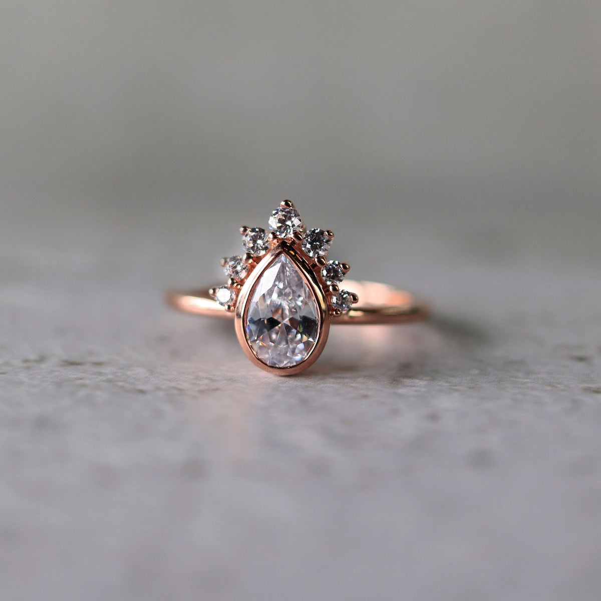 Pear-Shaped Diamond Crown 14K Rose Gold Engagement Ring