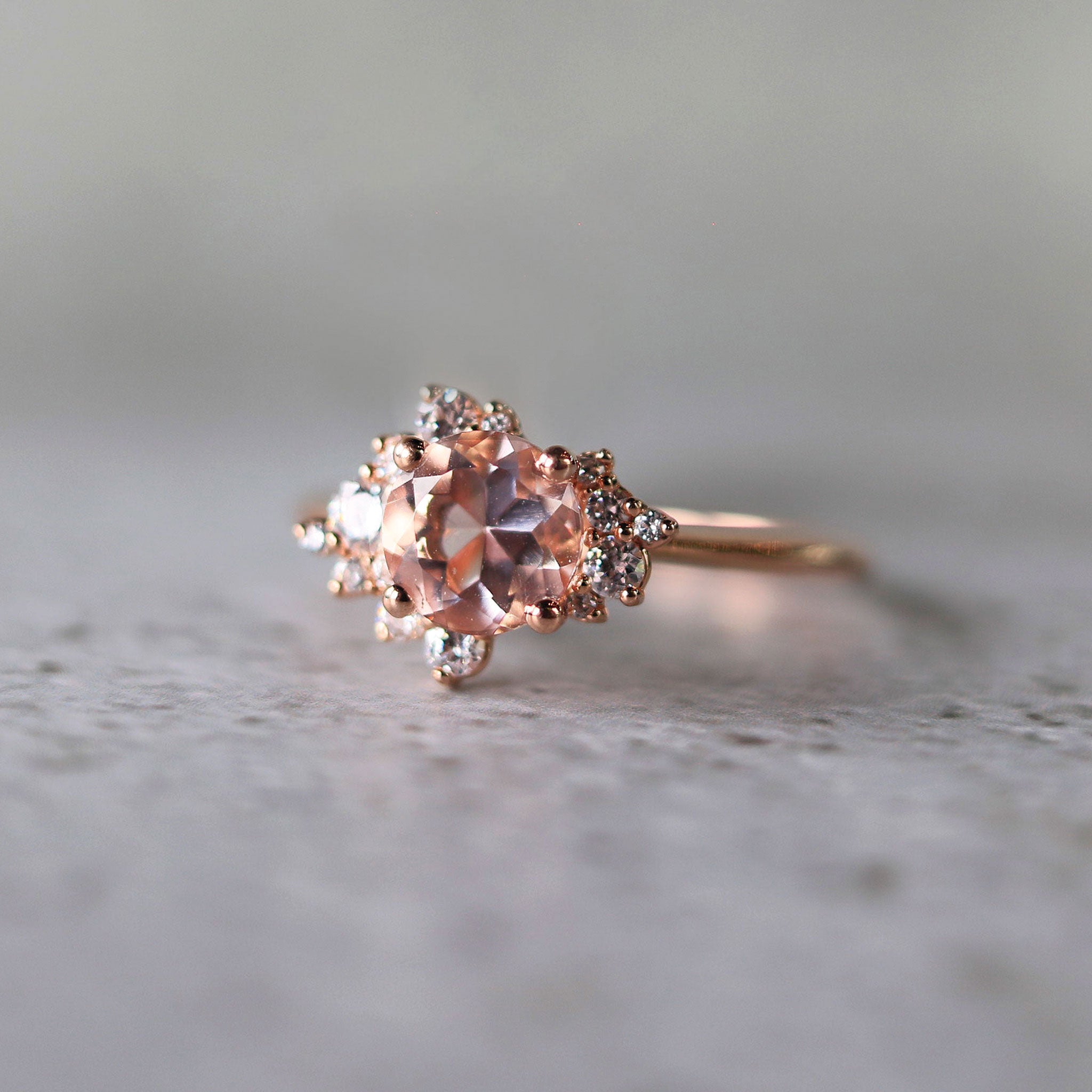 Gin & Grace Diamond Engagement Ring - 14K Rose Gold, Natural Opal & Ruby Center