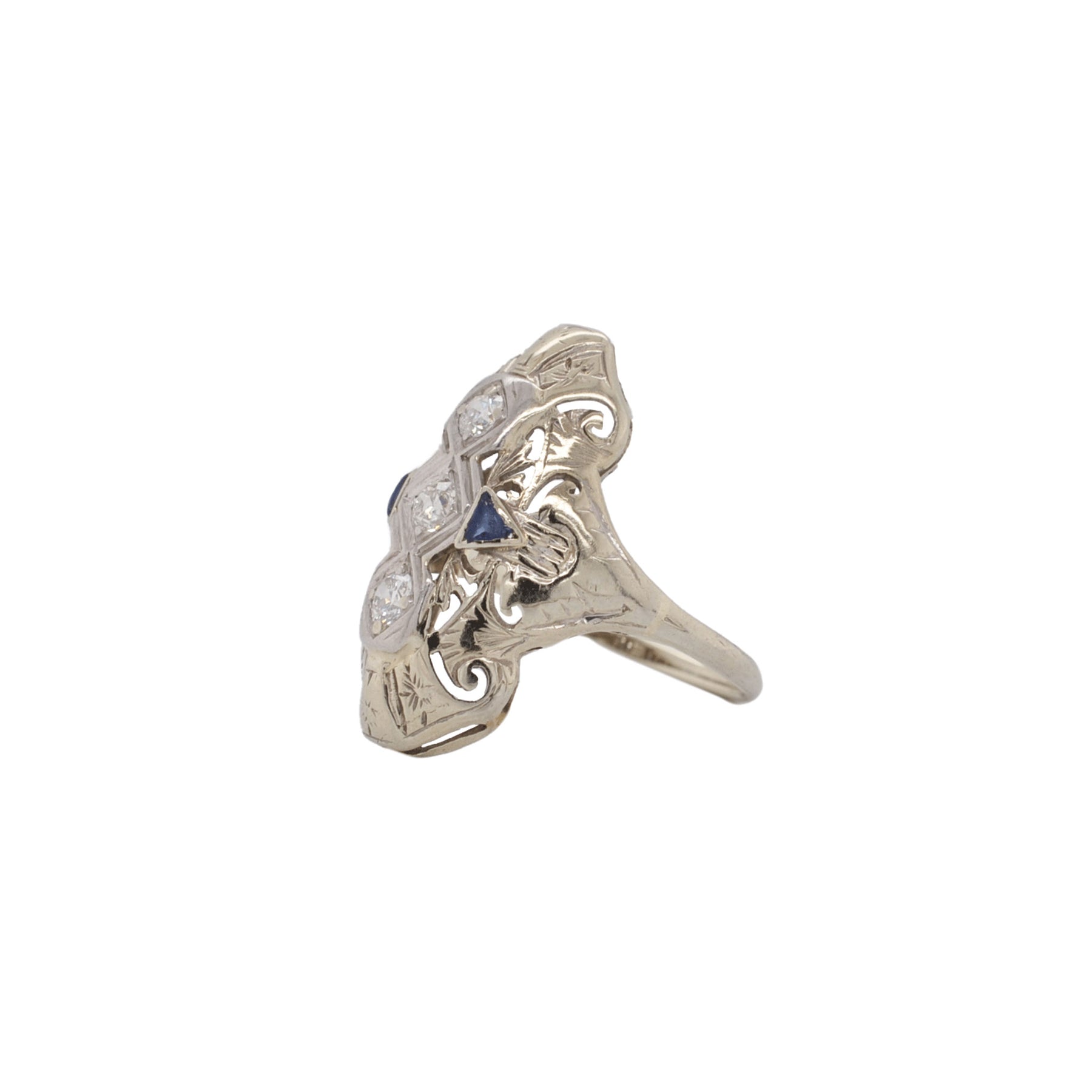 Art Deco Old European Cut Diamond & Synthetic Sapphire Platinum Ring