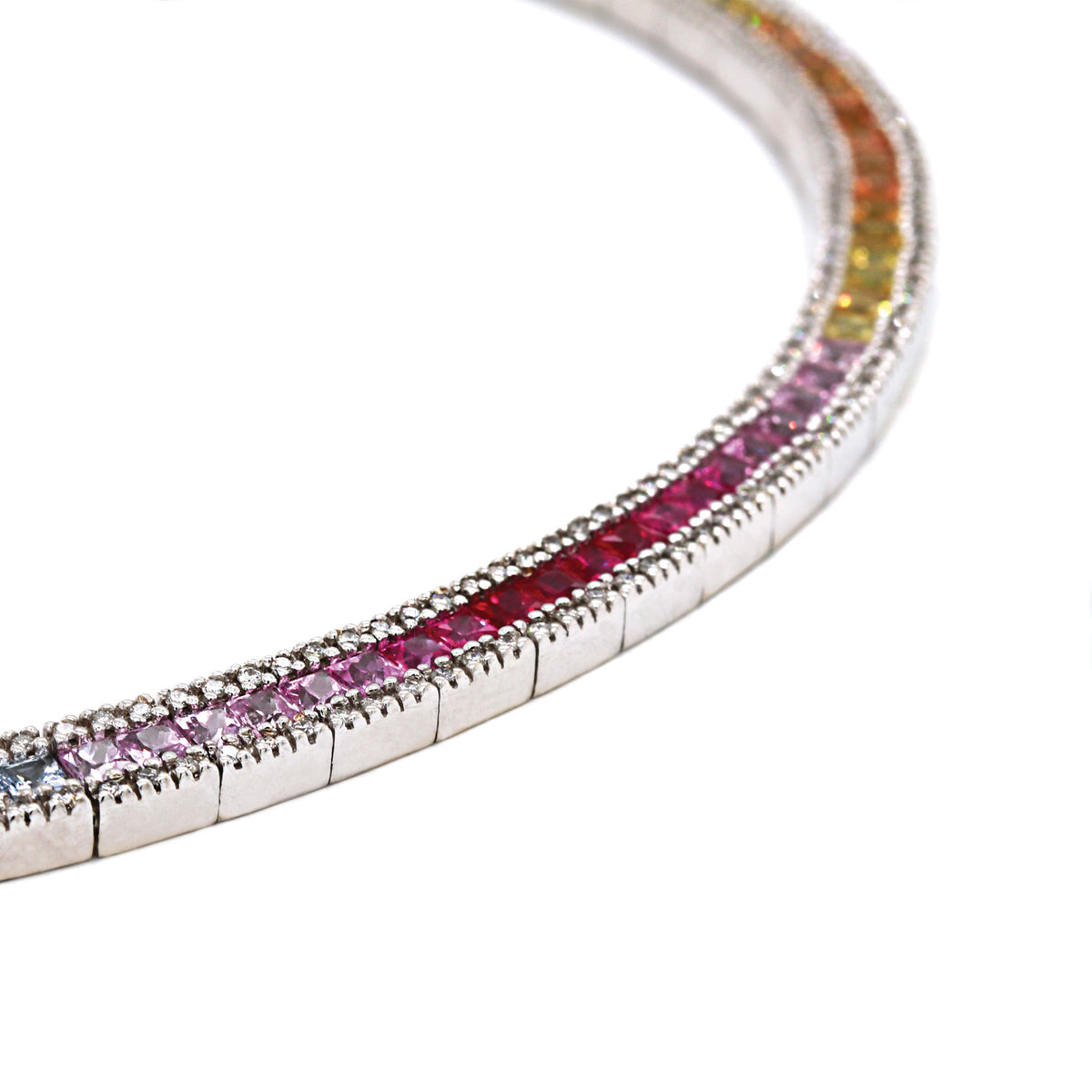 -Rainbow Sapphire & Diamond Link Necklace