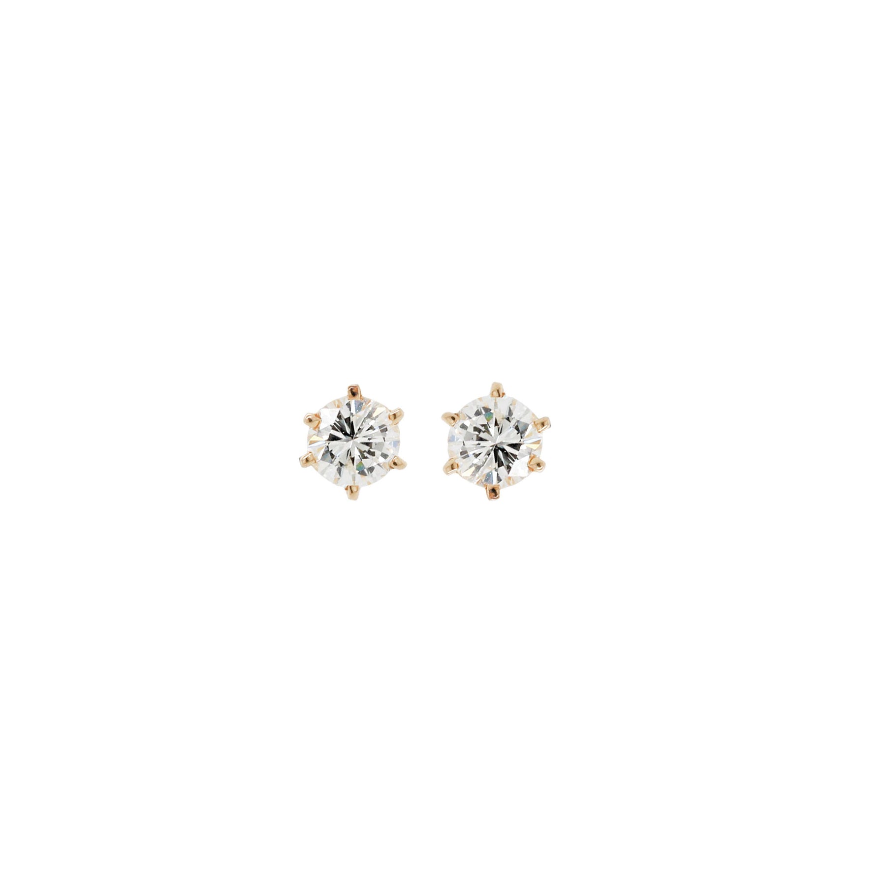 Six Prong Diamond & Yellow Gold Studs