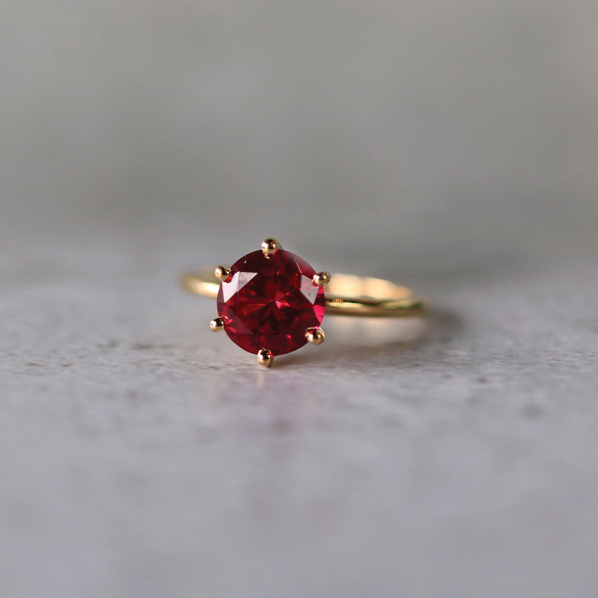 Lab-Grown Ruby Solitaire Engagement Ring 14K Yellow Gold