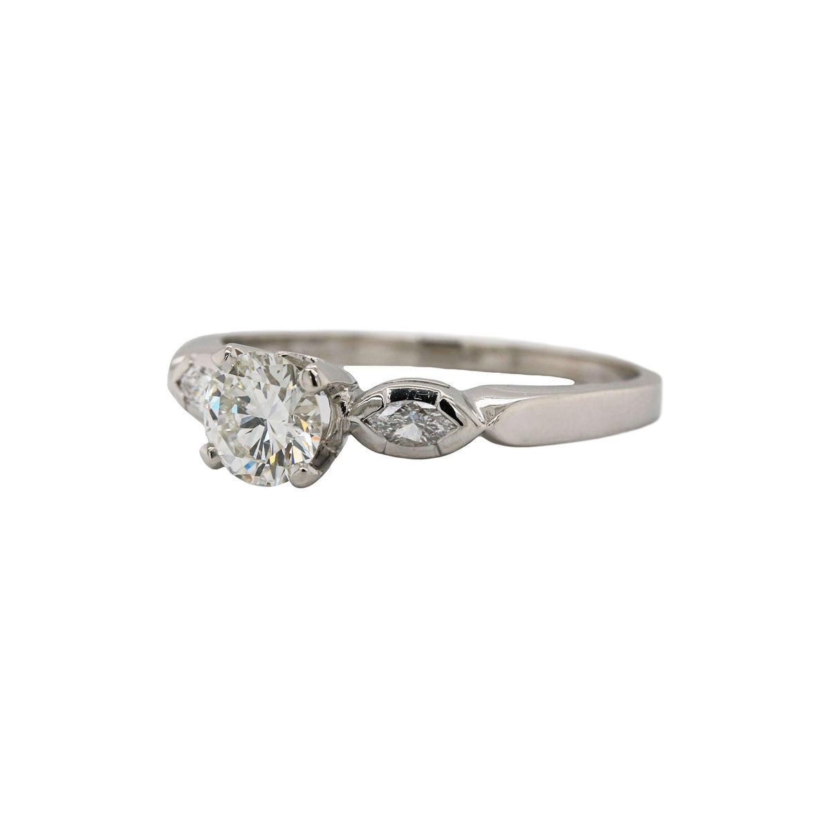 Platinum Petal Three Stone Floral Ring