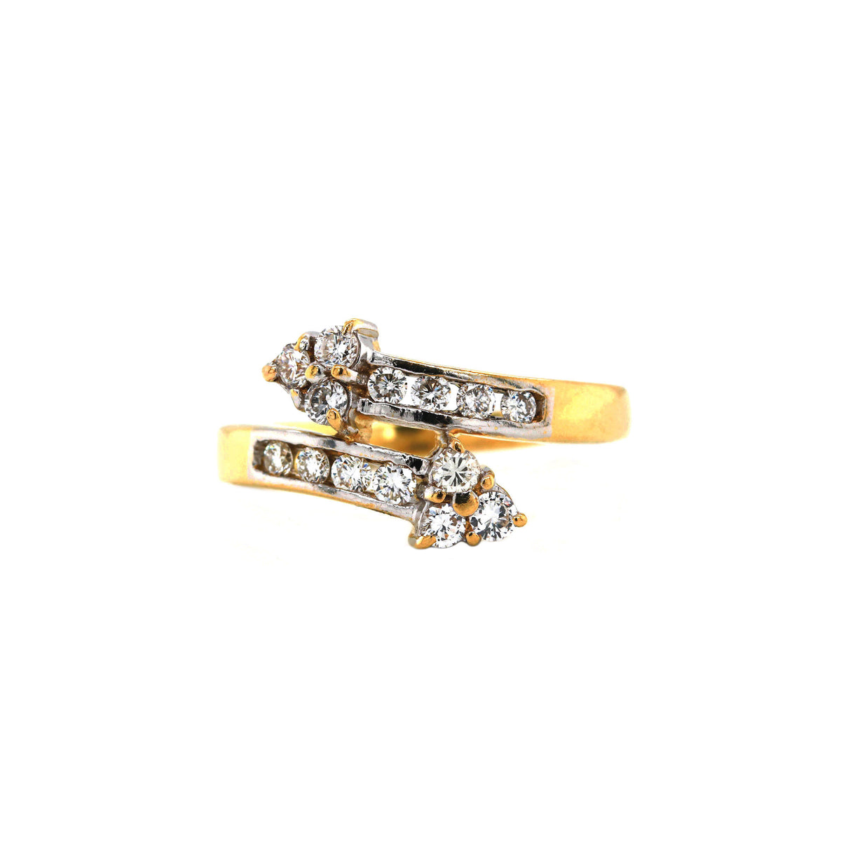 18K Yellow & White Gold Diamond Arrow Two-Tone Bypass Ring