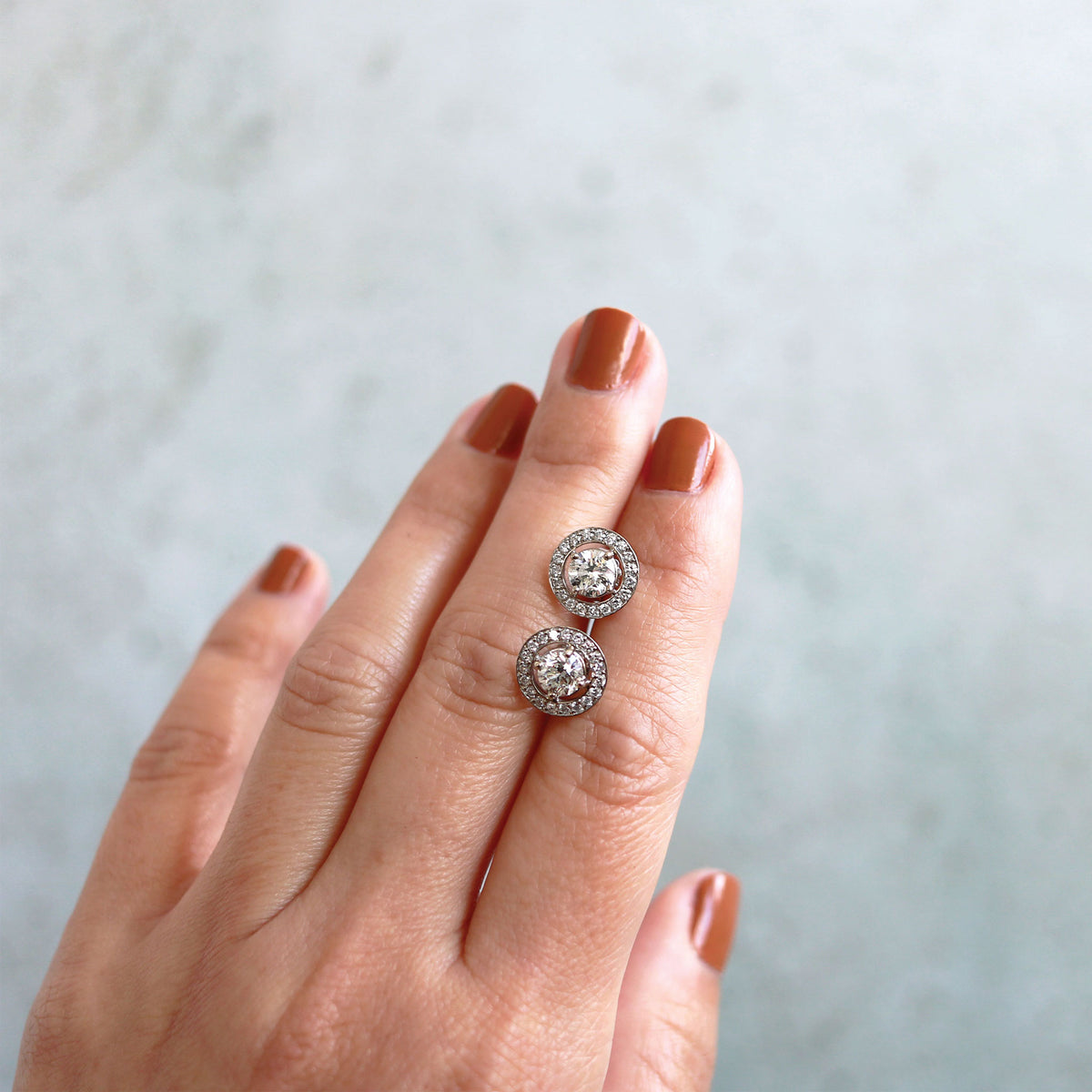 Negative Space Diamond Halo Stud Earrings