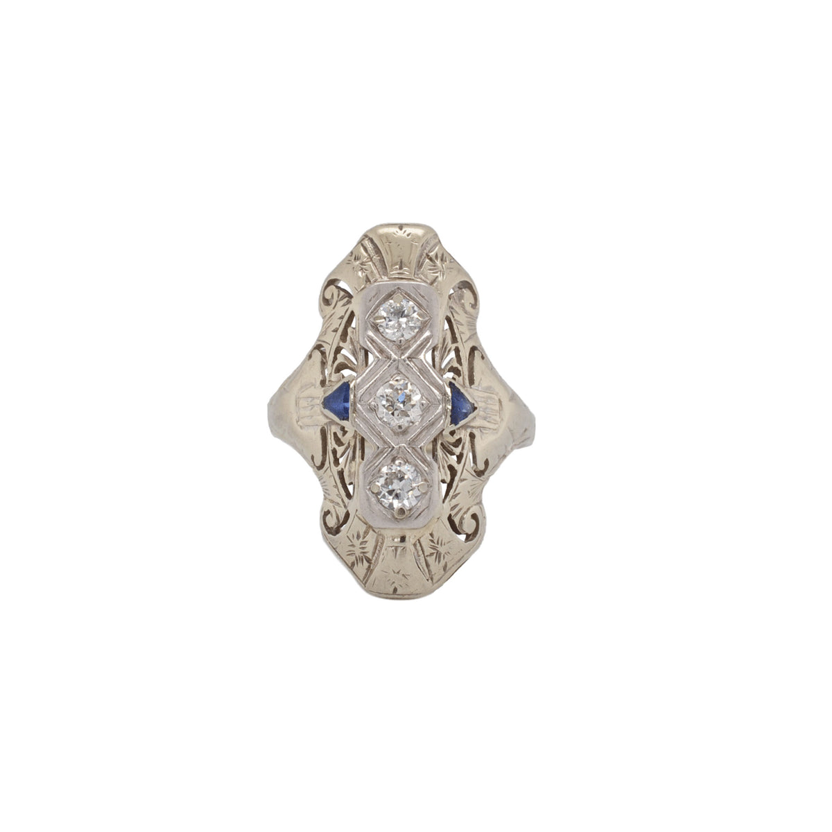 Art Deco Old European Cut Diamond & Synthetic Sapphire Platinum Ring