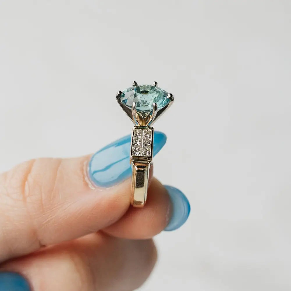 18K Yellow Gold Oval Cut Mint Tourmaline and Diamond Ring