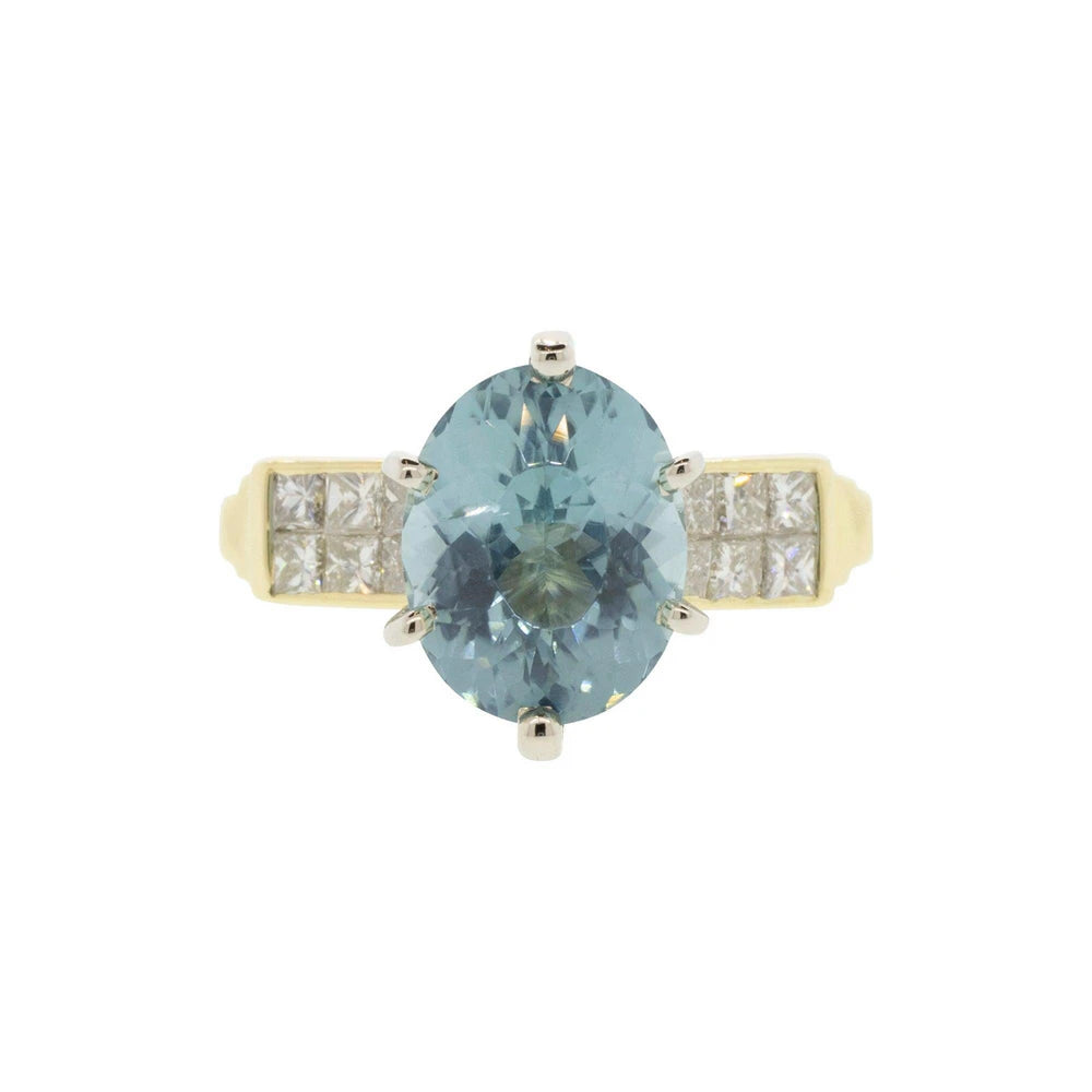 18K Yellow Gold Oval Cut Mint Tourmaline and Diamond Ring