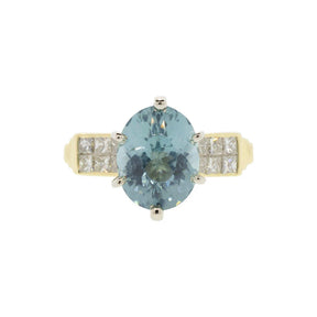 18K Yellow Gold Oval Cut Mint Tourmaline and Diamond Ring
