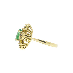 18K Yellow Gold Pear Cut Emerald & Diamond Ring