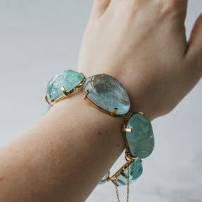 323ctw Cabochon Cut Aquamarine Bracelet 14K Yellow Gold