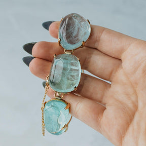 323ctw Cabochon Cut Aquamarine Bracelet 14K Yellow Gold