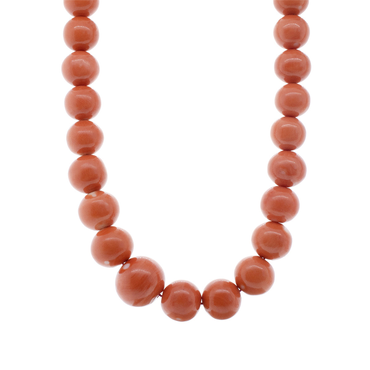 45" Graduated Natural Coral Bead Necklace With 14K Yellow Gold Clasp