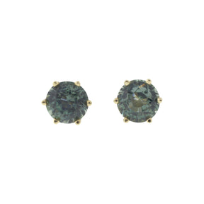 6-Prong Teal Sapphire Stud Earrings