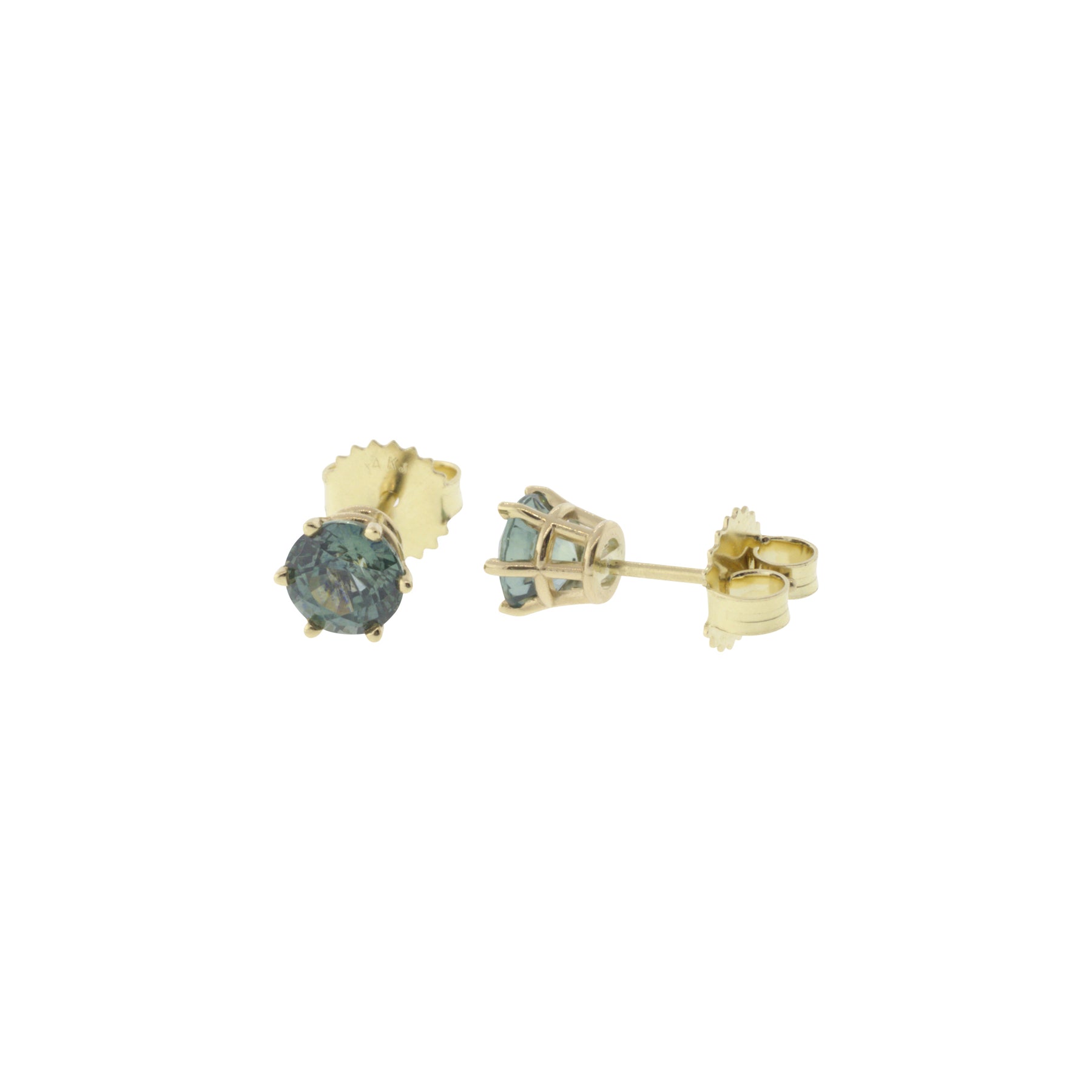 6-Prong Teal Sapphire Stud Earrings