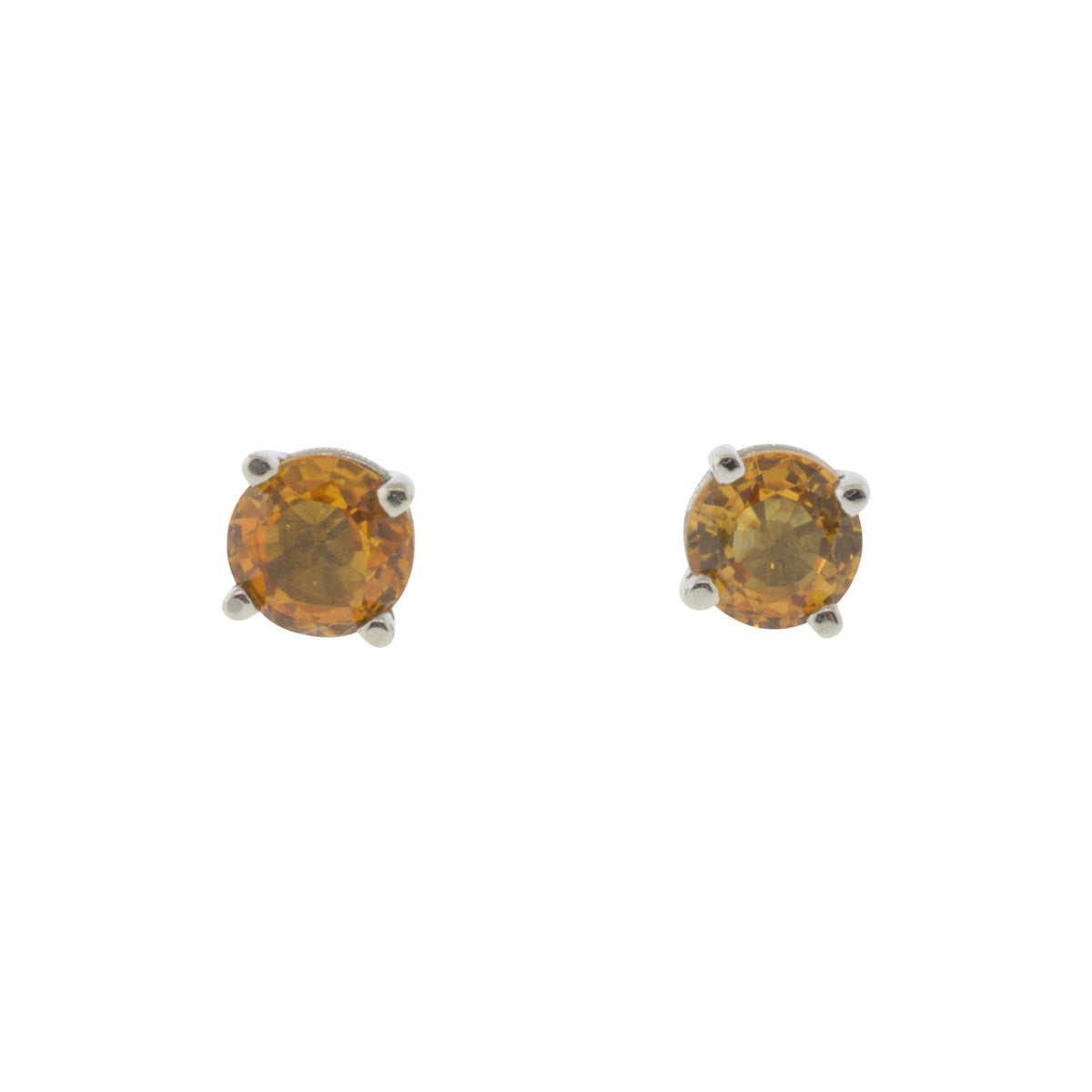 Orange Sapphire & White Gold Stud Earrings