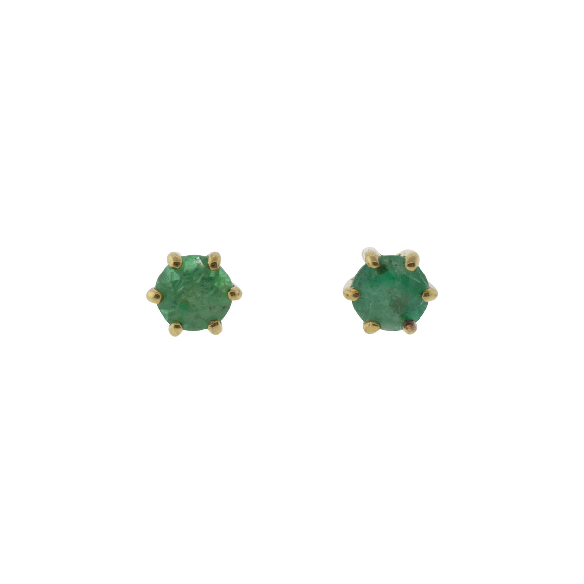 9K Yellow Gold Natural Emerald Stud Earrings