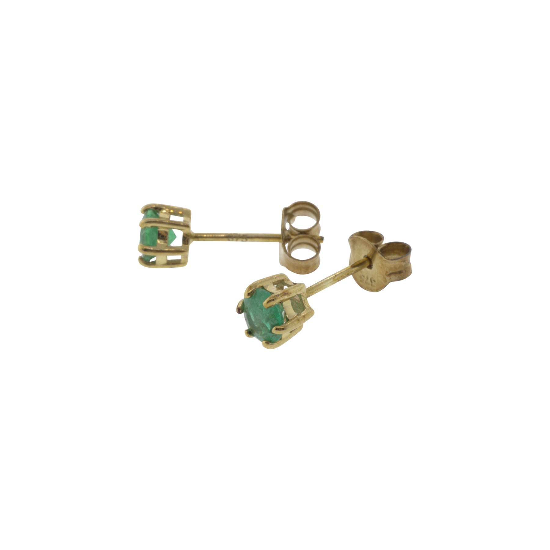 9K Yellow Gold Natural Emerald Stud Earrings