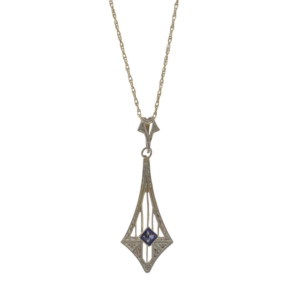 Late-Victorian Square Cut Blue Sapphire Pendant Necklace