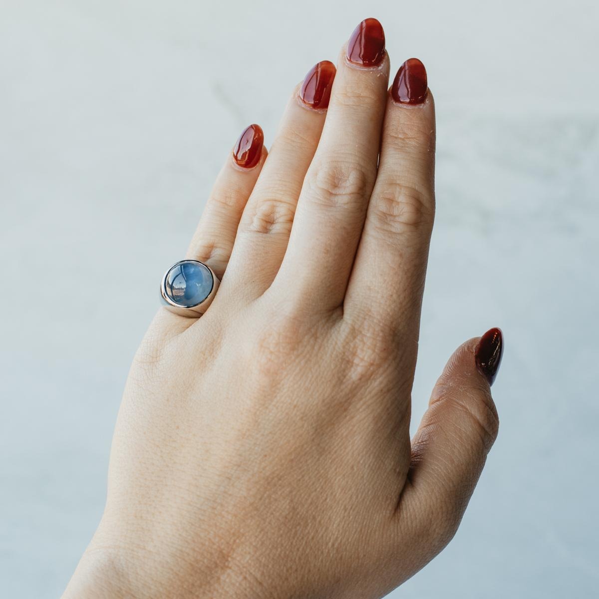 Natural Blue Star Sapphire Platinum Ring