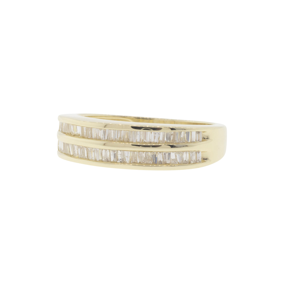 14K Yellow Gold Two Row Baguette Diamond Ring