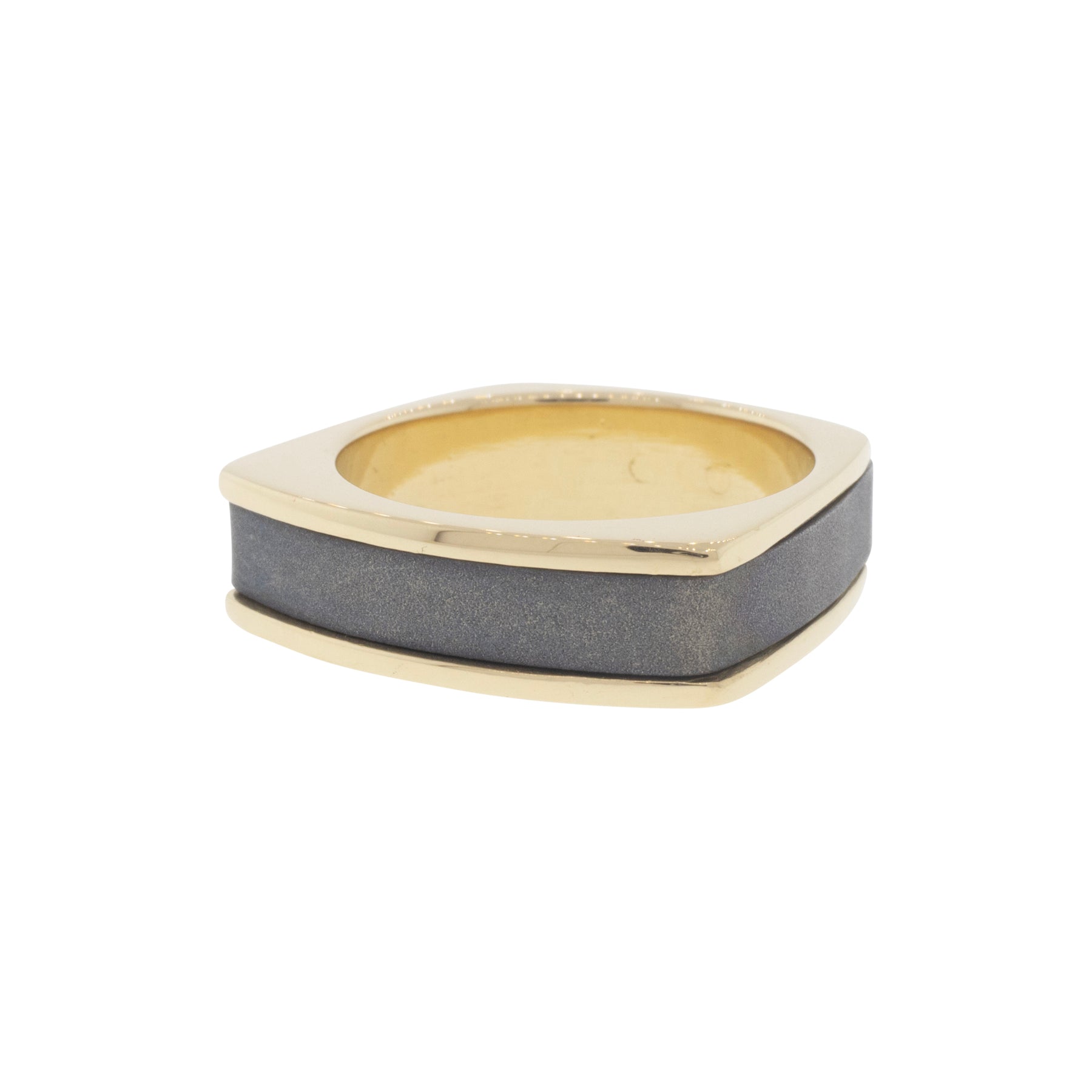 Meteorite and Yellow Gold Inlay Ring