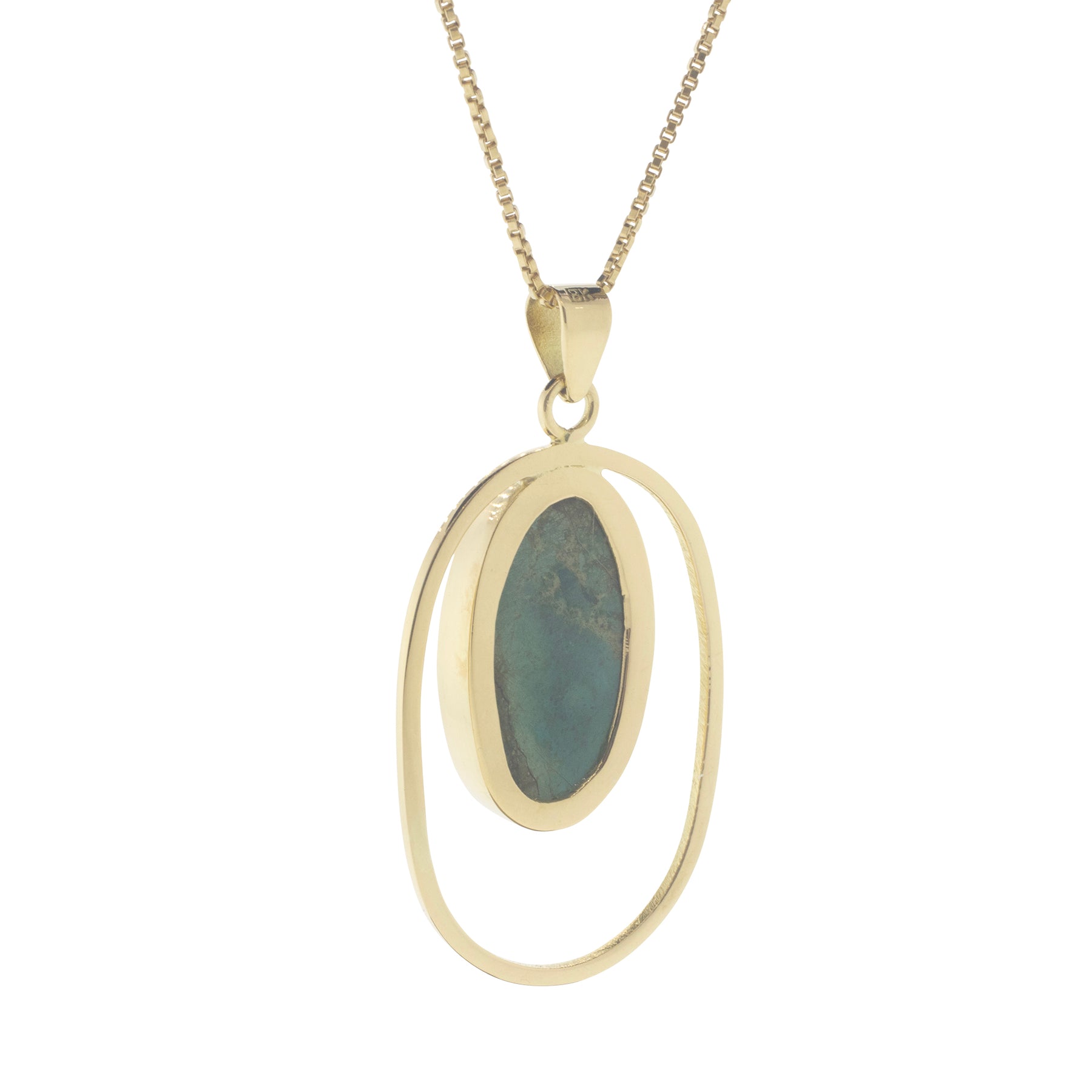 18K Yellow Gold Negative Space Turquoise Pendant Necklace