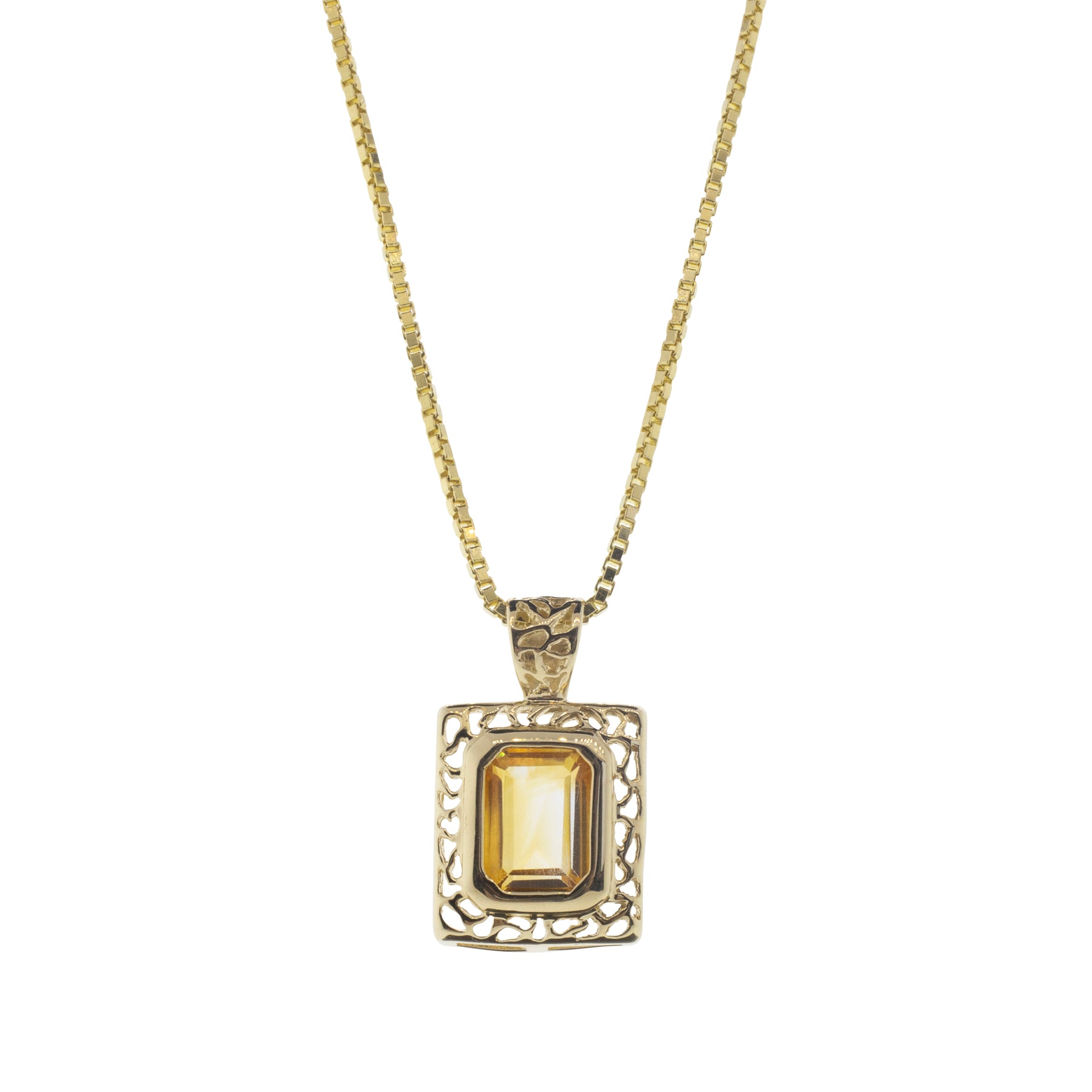 Emerald Cut Citrine and Filigree Pendant Necklace