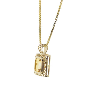 Emerald Cut Citrine and Filigree Pendant Necklace