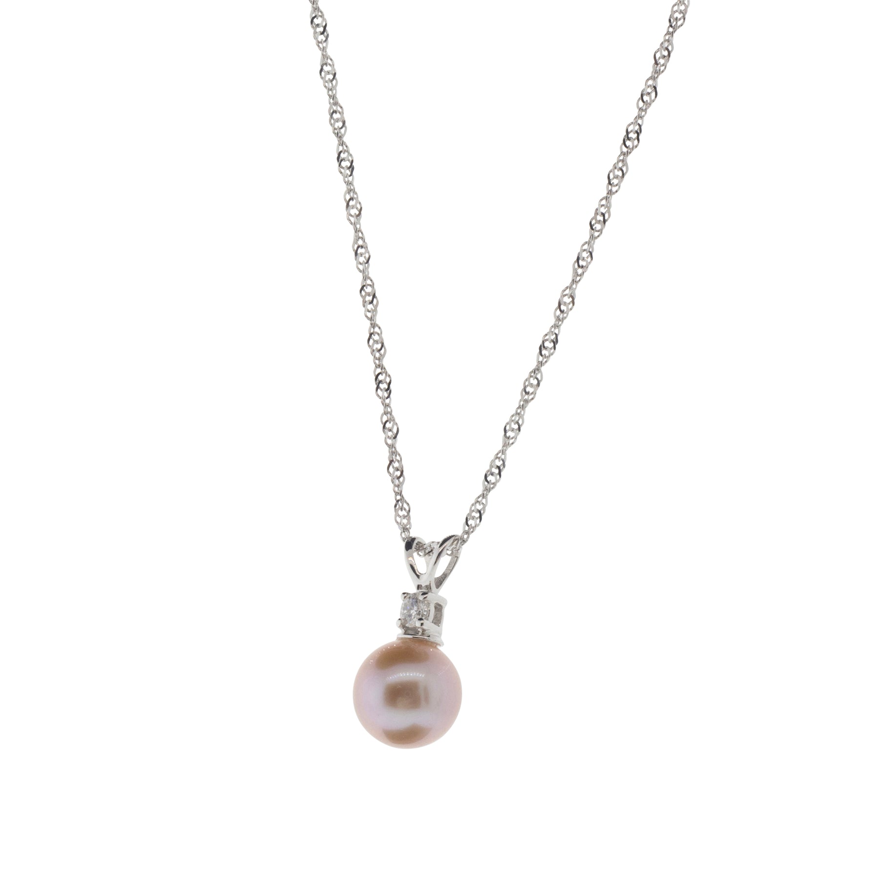 Diamond Accented Champagne Pink Pearl Necklace