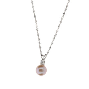 Diamond Accented Champagne Pink Pearl Necklace