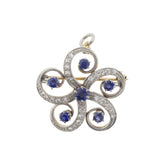 Sapphire and Diamond Floral Swirl Pin Pendant