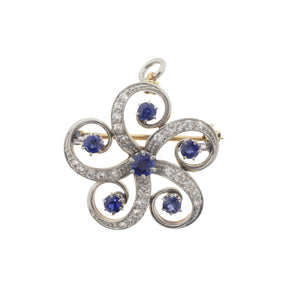 Sapphire and Diamond Floral Swirl Pin Pendant