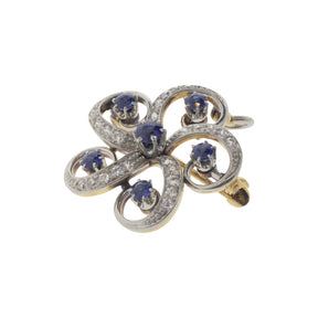 Sapphire and Diamond Floral Swirl Pin Pendant