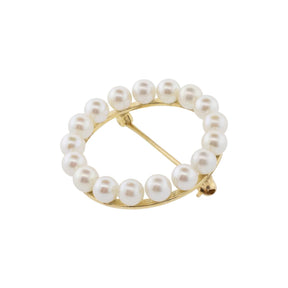 14K Yellow Gold Akoya Pearl Open Ring Brooch/Pin