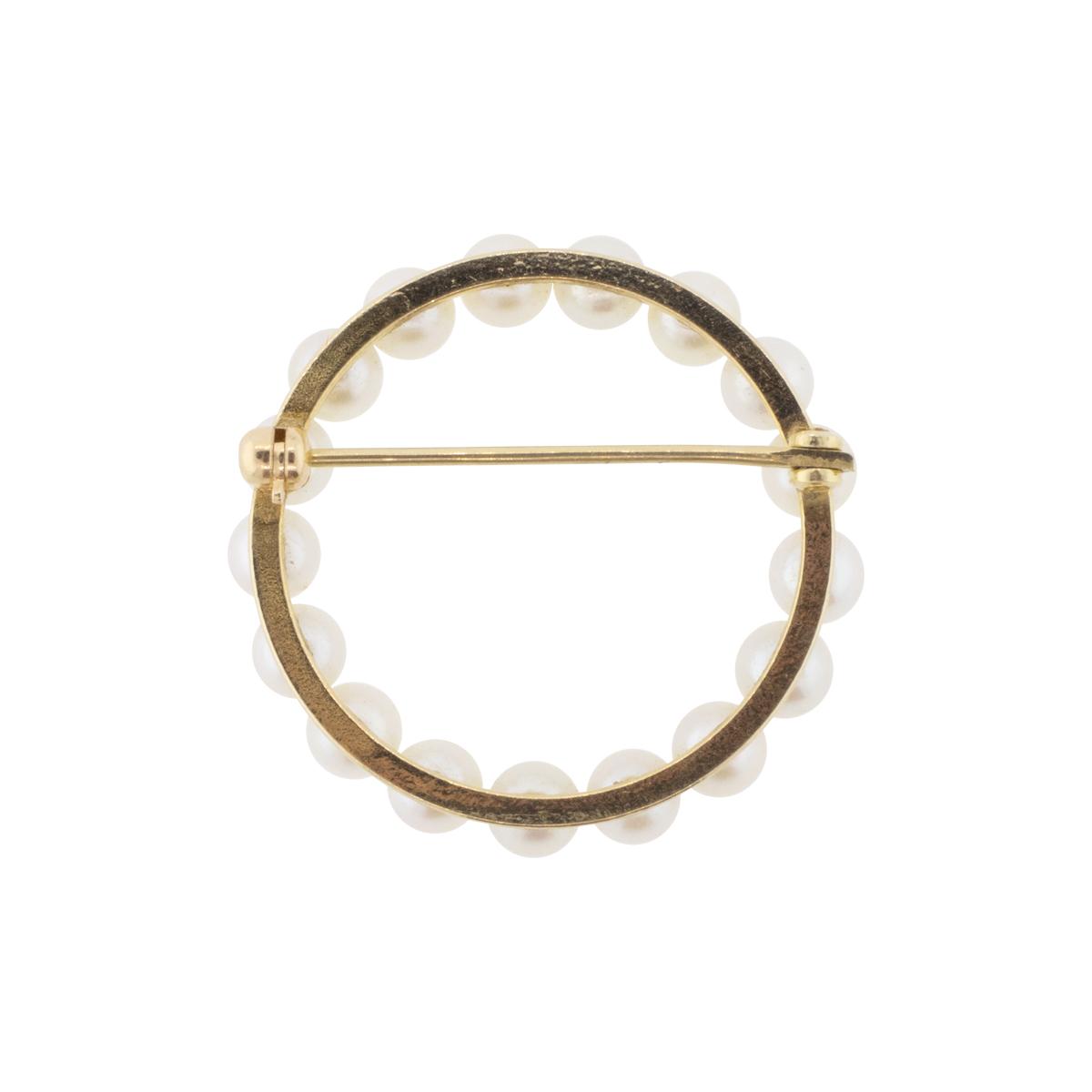 14K Yellow Gold Akoya Pearl Open Ring Brooch/Pin