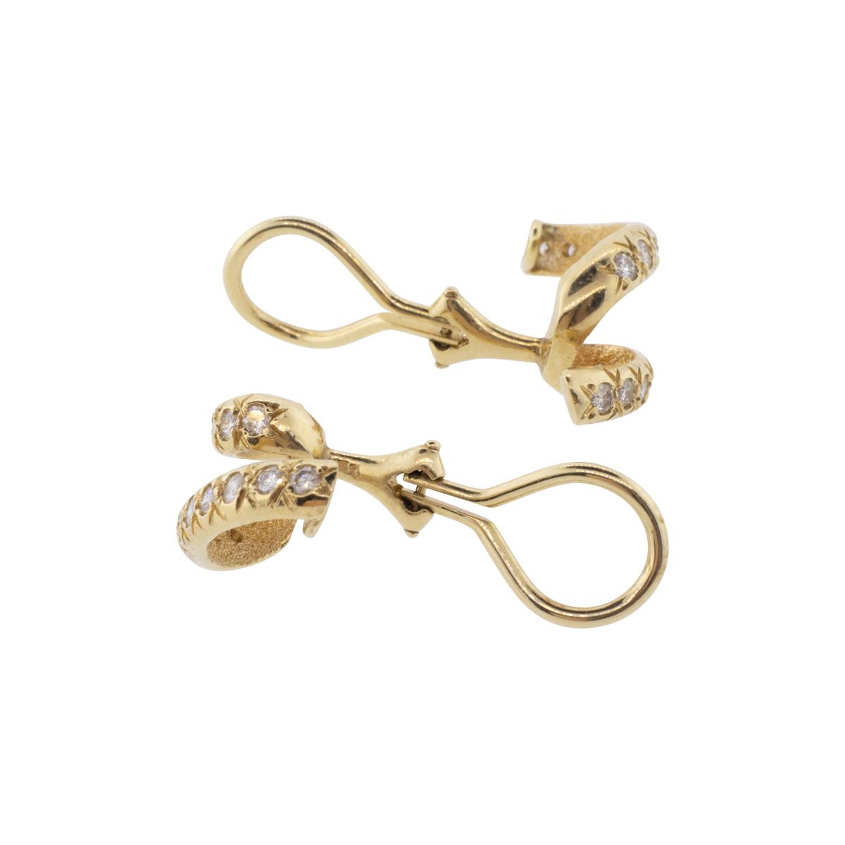 14K Yellow Gold Corkscrew Diamond Earrings