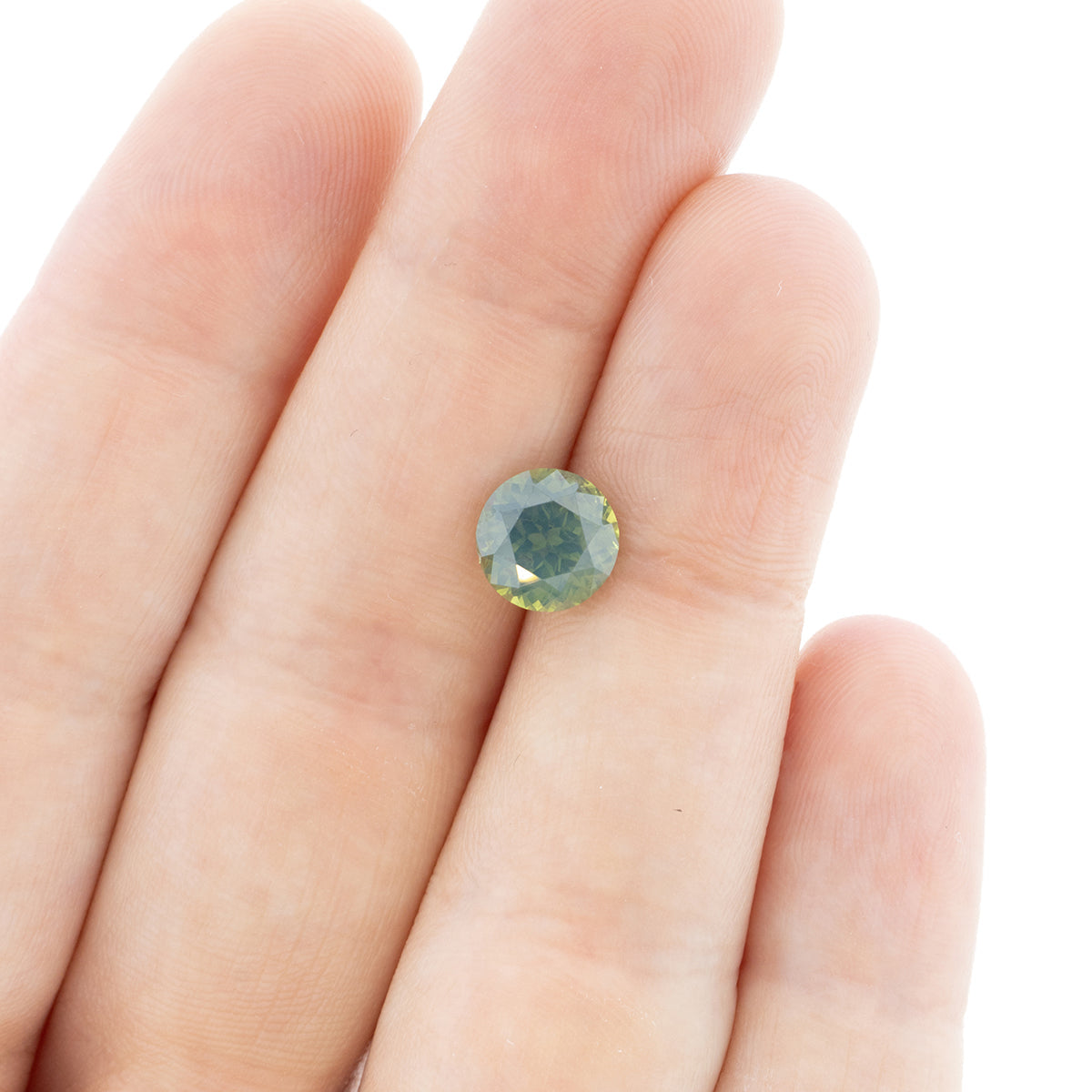 2.15ct Round Cut Opalescent Green Madagascar Sapphire