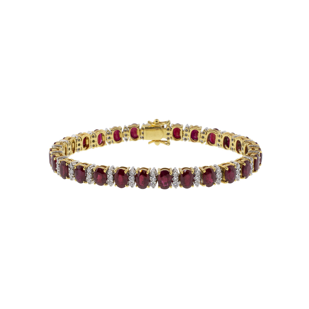 18K Yellow Gold 17.28ctw Burmese Ruby & 1.62ctw Diamond Bracelet