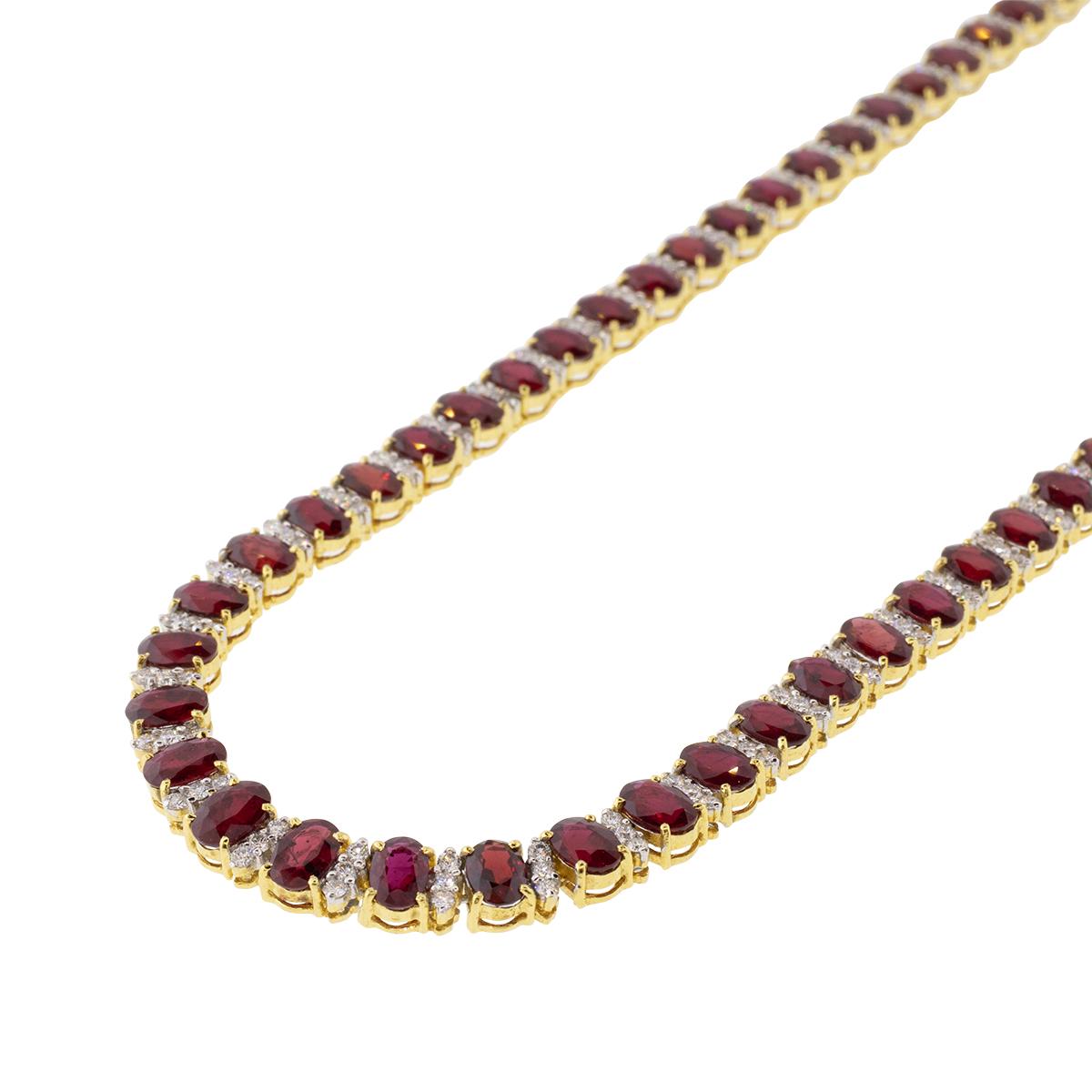 18k Gold 34.66ctw Ruby and Diamond Necklace