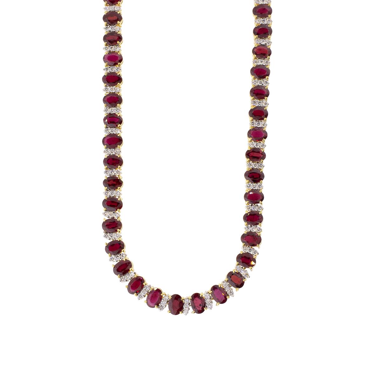 18k Gold 34.66ctw Ruby and Diamond Necklace